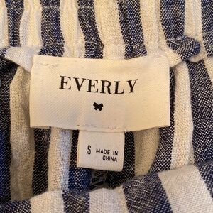 Everly Linen Blend Engineer Stripe Elastic Waist Wide Leg Cropped Pants Size S